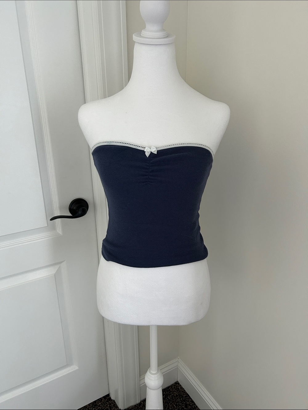 Strapless Navy Tube Top with White Trim